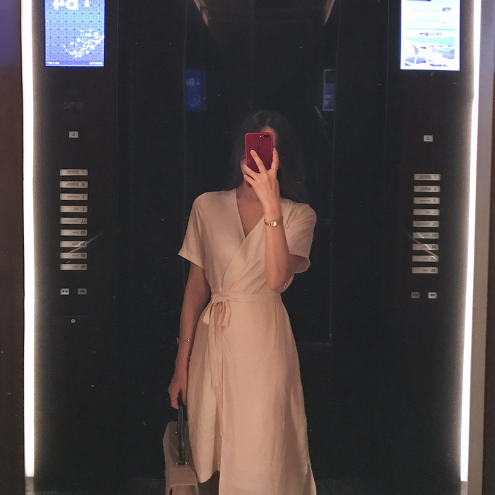 NEW FASHION LADY GIRL DRESS Yellow Linen Wrap Dres