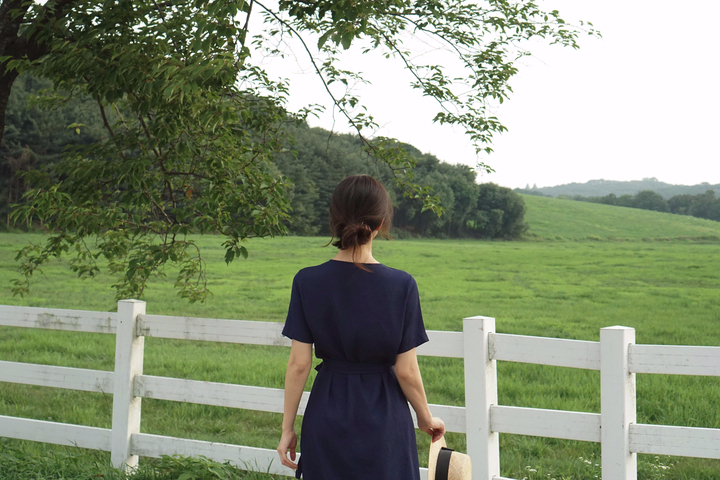 NEW FASHION LADY GIRL DRESS Yellow Linen Wrap Dres