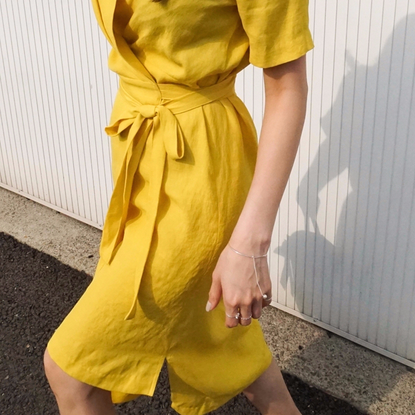 NEW FASHION LADY GIRL DRESS Yellow Linen Wrap Dres