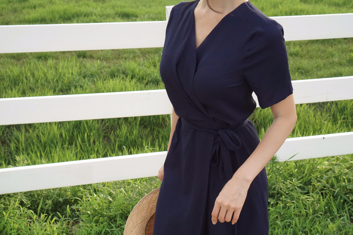 NEW FASHION LADY GIRL DRESS Yellow Linen Wrap Dres