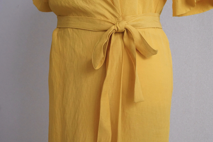 NEW FASHION LADY GIRL DRESS Yellow Linen Wrap Dres