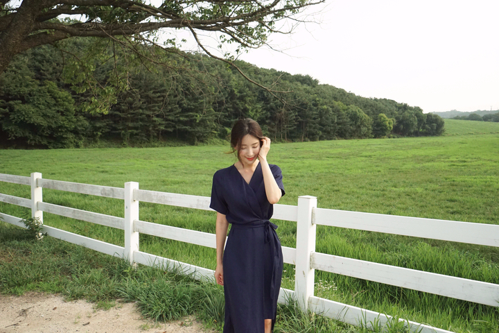 NEW FASHION LADY GIRL DRESS Yellow Linen Wrap Dres