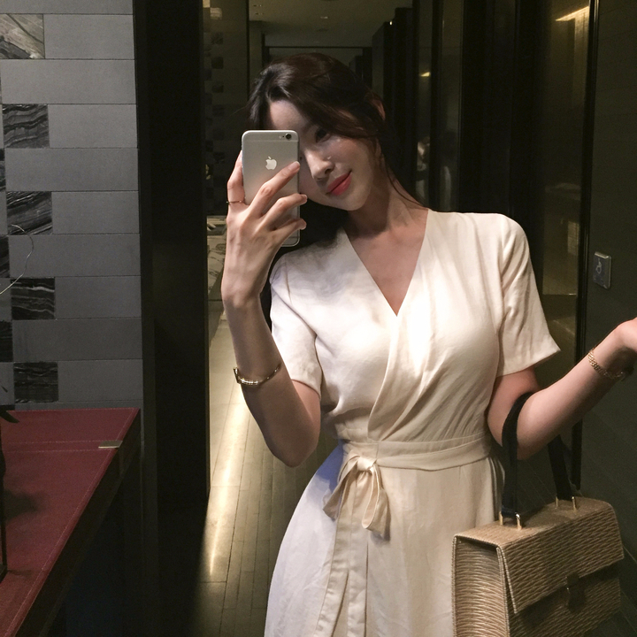 NEW FASHION LADY GIRL DRESS Yellow Linen Wrap Dres