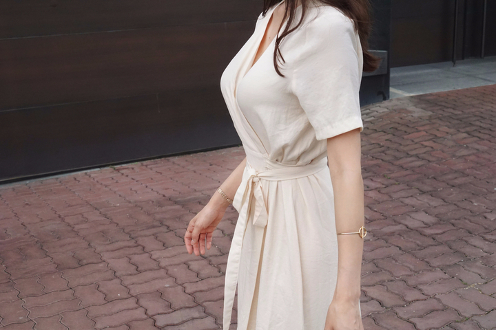 NEW FASHION LADY GIRL DRESS Yellow Linen Wrap Dres