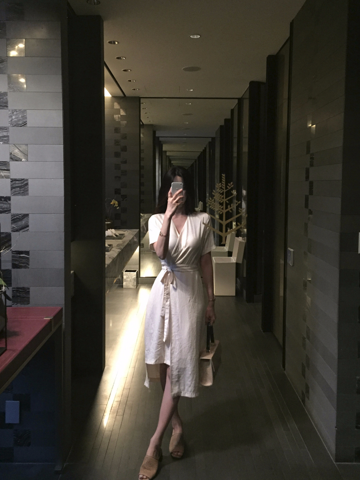 NEW FASHION LADY GIRL DRESS Yellow Linen Wrap Dres