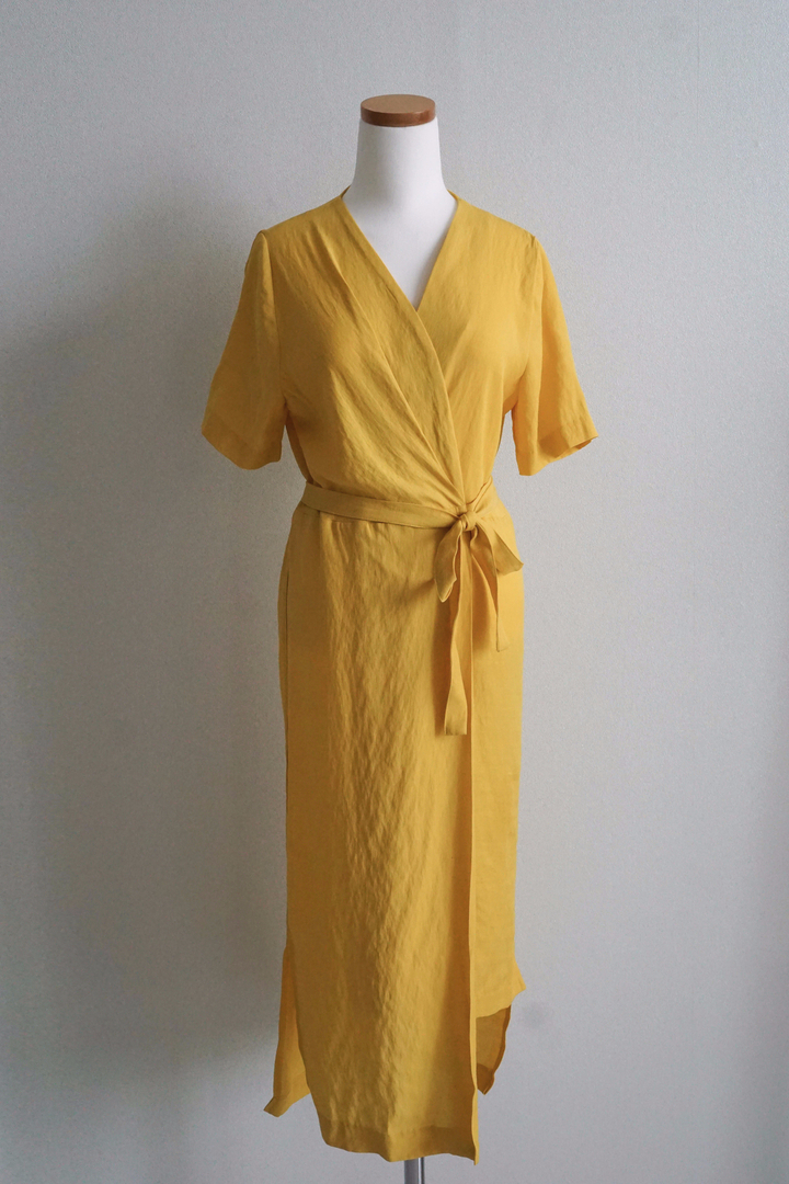 NEW FASHION LADY GIRL DRESS Yellow Linen Wrap Dres