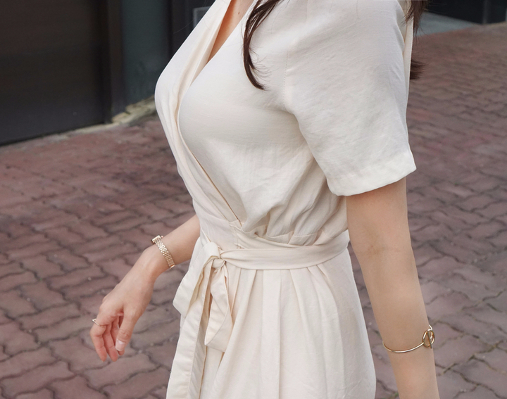 NEW FASHION LADY GIRL DRESS Yellow Linen Wrap Dres