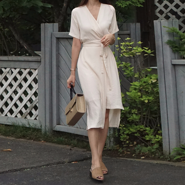 NEW FASHION LADY GIRL DRESS Yellow Linen Wrap Dres