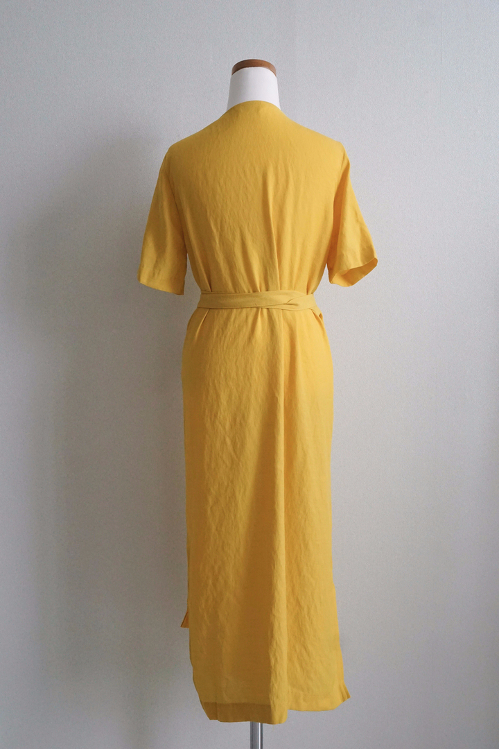 NEW FASHION LADY GIRL DRESS Yellow Linen Wrap Dres