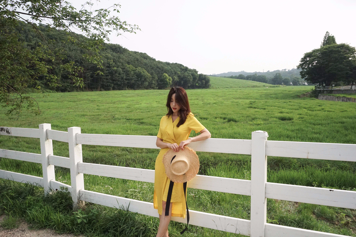 NEW FASHION LADY GIRL DRESS Yellow Linen Wrap Dres
