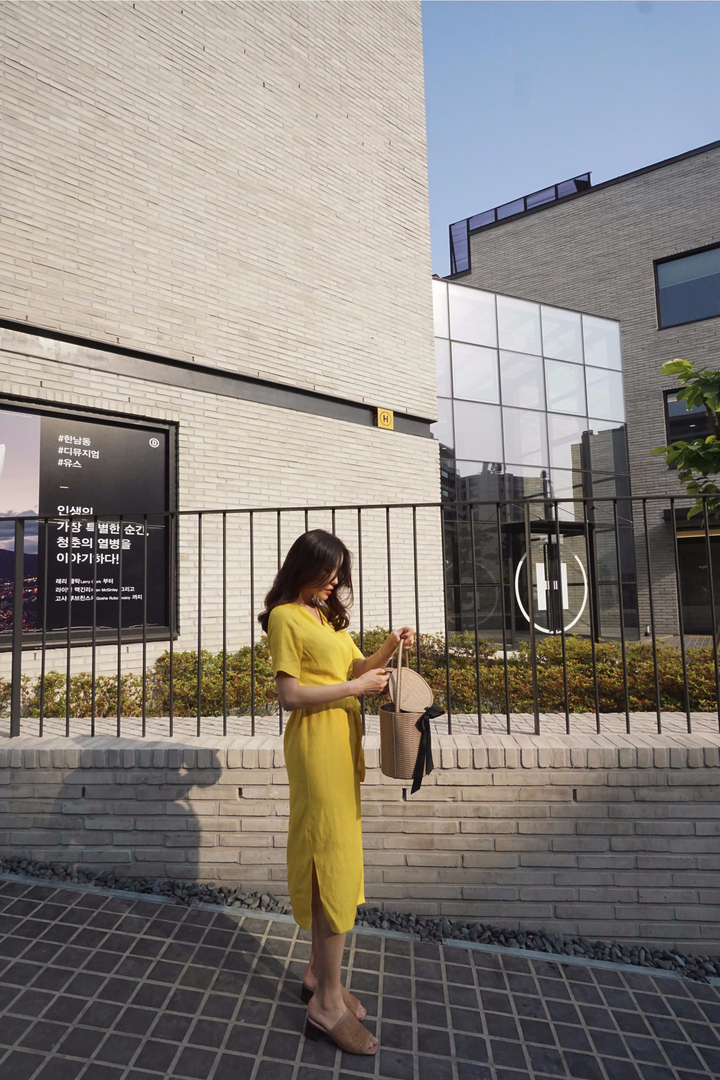 NEW FASHION LADY GIRL DRESS Yellow Linen Wrap Dres