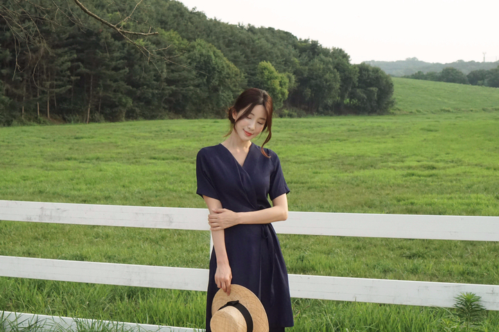 NEW FASHION LADY GIRL DRESS Yellow Linen Wrap Dres