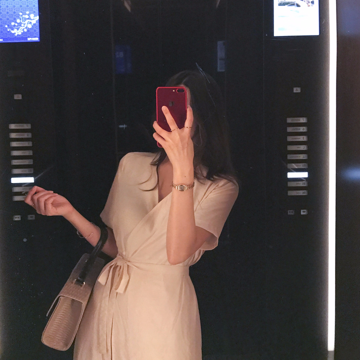 NEW FASHION LADY GIRL DRESS Yellow Linen Wrap Dres