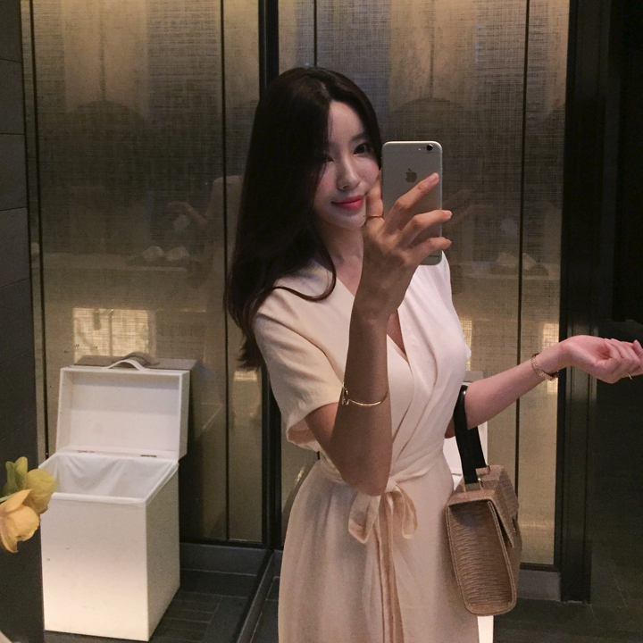 NEW FASHION LADY GIRL DRESS Yellow Linen Wrap Dres