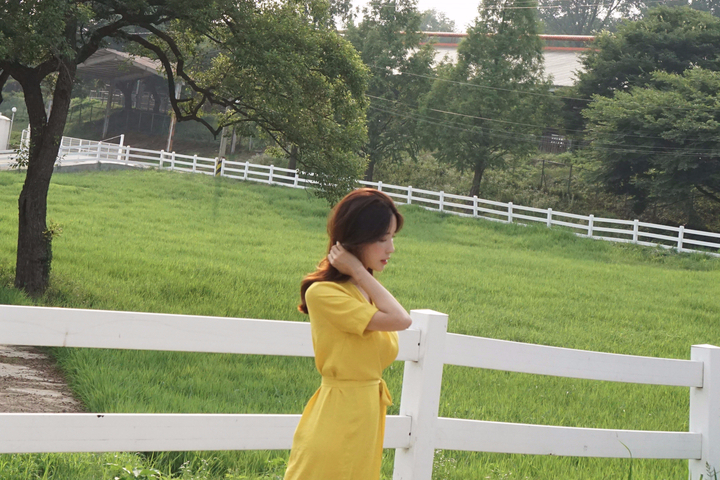 NEW FASHION LADY GIRL DRESS Yellow Linen Wrap Dres