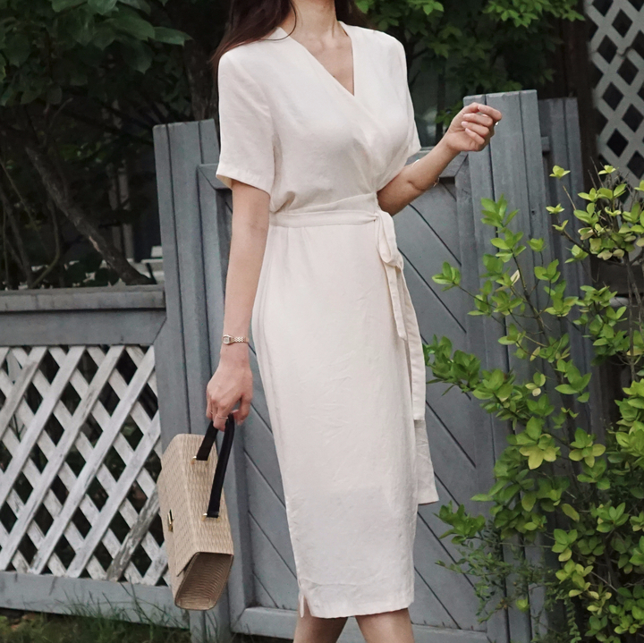 NEW FASHION LADY GIRL DRESS Yellow Linen Wrap Dres