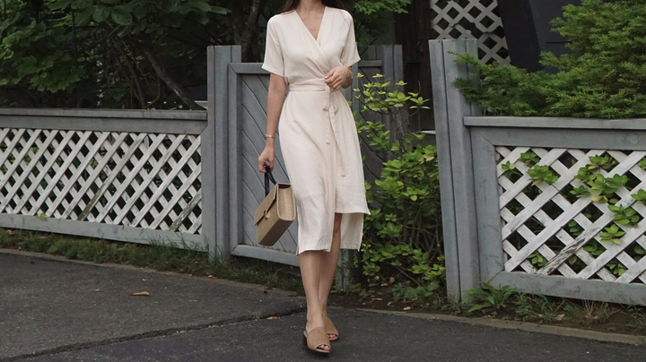 NEW FASHION LADY GIRL DRESS Yellow Linen Wrap Dres