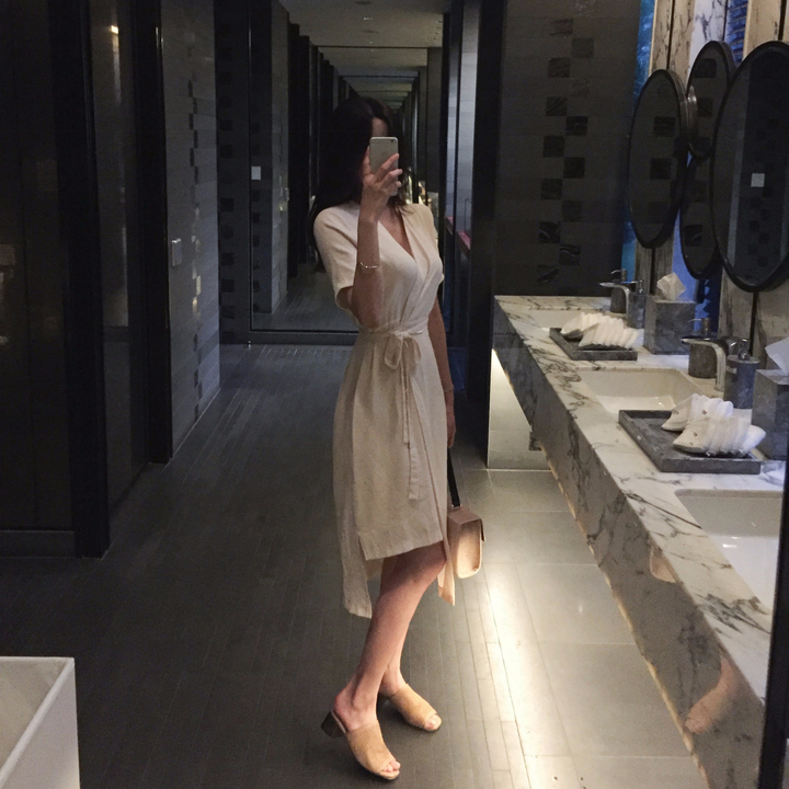 NEW FASHION LADY GIRL DRESS Yellow Linen Wrap Dres