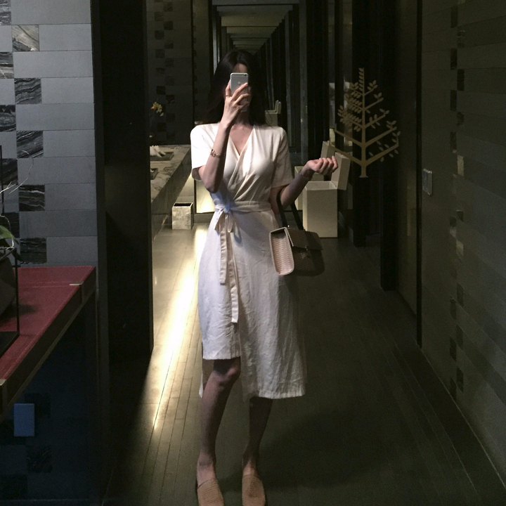 NEW FASHION LADY GIRL DRESS Yellow Linen Wrap Dres