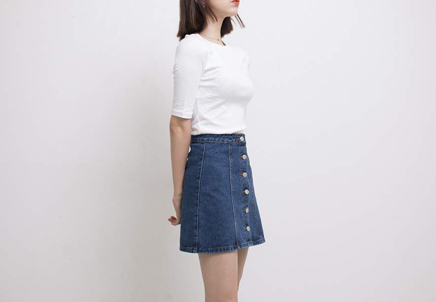 Denim Skirt Needle A line button Denim skirt Denim