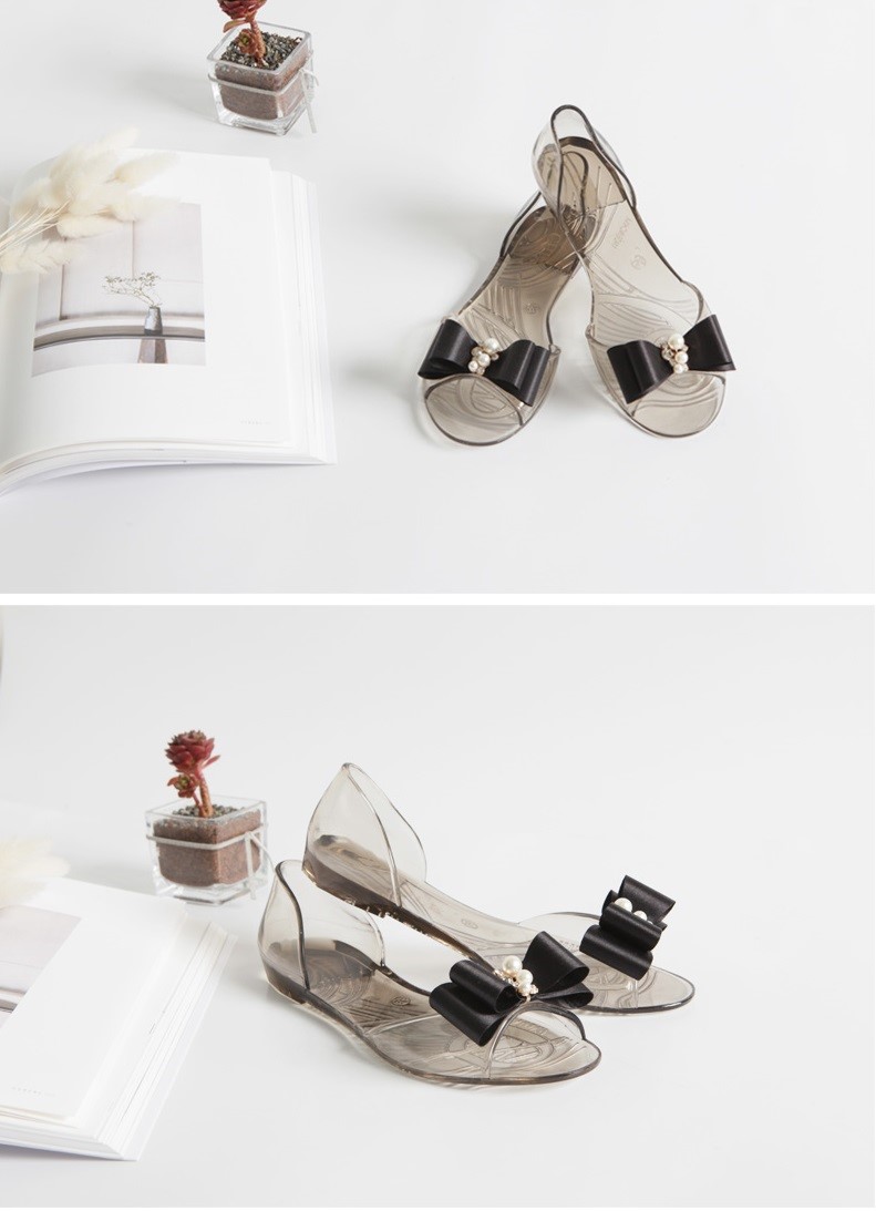 NEW WOMEN JELLY SHOES Pearl transparent jelly sand