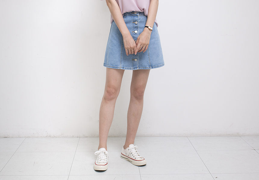 Denim Skirt Needle A line button Denim skirt Denim