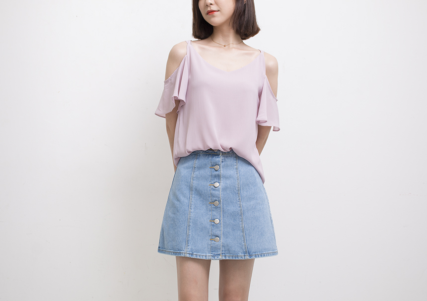 Denim Skirt Needle A line button Denim skirt Denim