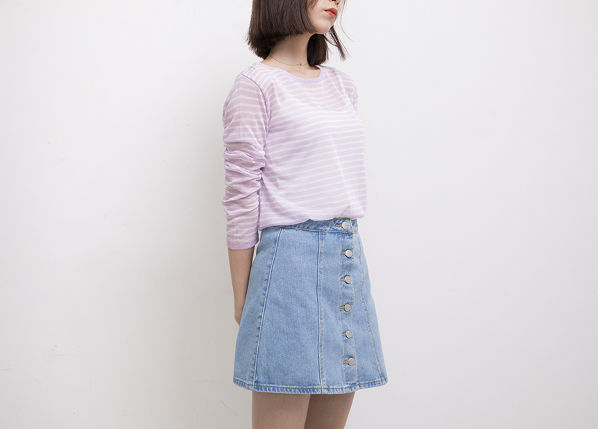 Denim Skirt Needle A line button Denim skirt Denim