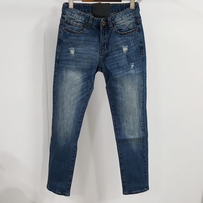 Korea Jeans Pants Men's Point Damage Slim Span 