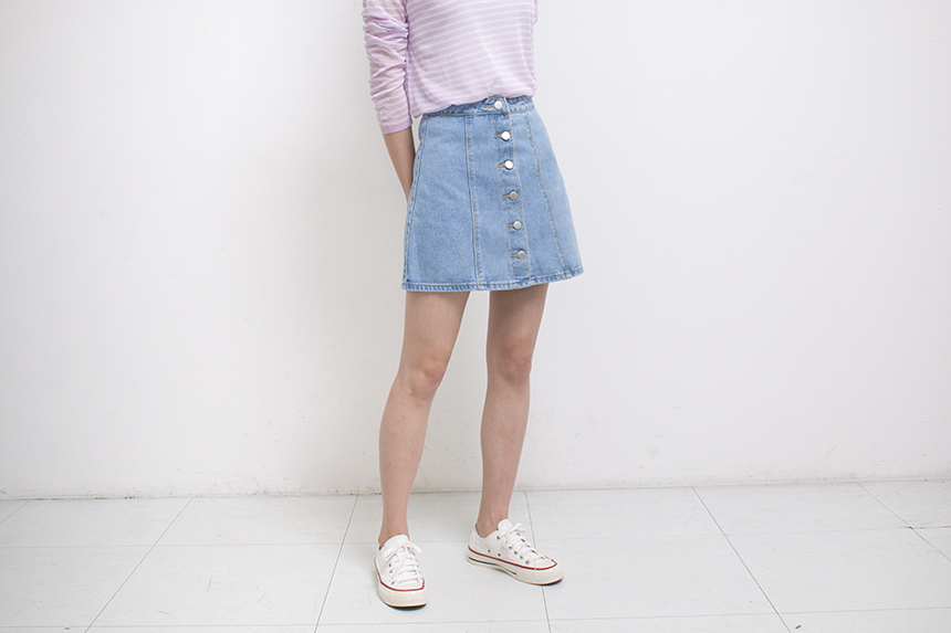 Denim Skirt Needle A line button Denim skirt Denim