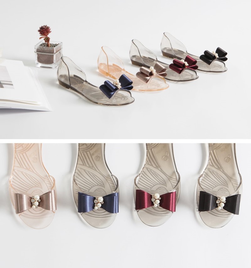 NEW WOMEN JELLY SHOES Pearl transparent jelly sand