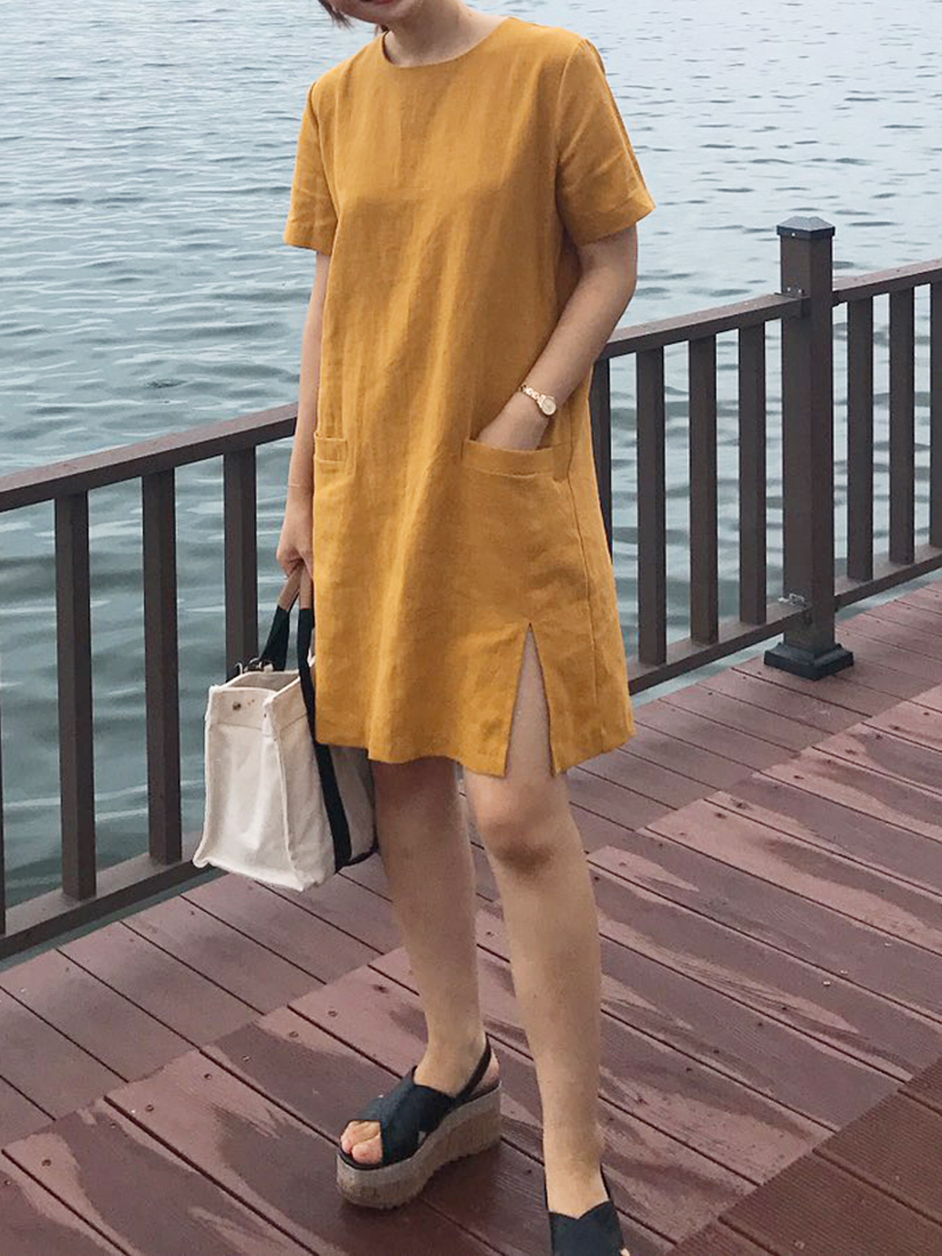NEW FASHION LADY GIRL DRESS Haggle Linen Pocket Dr