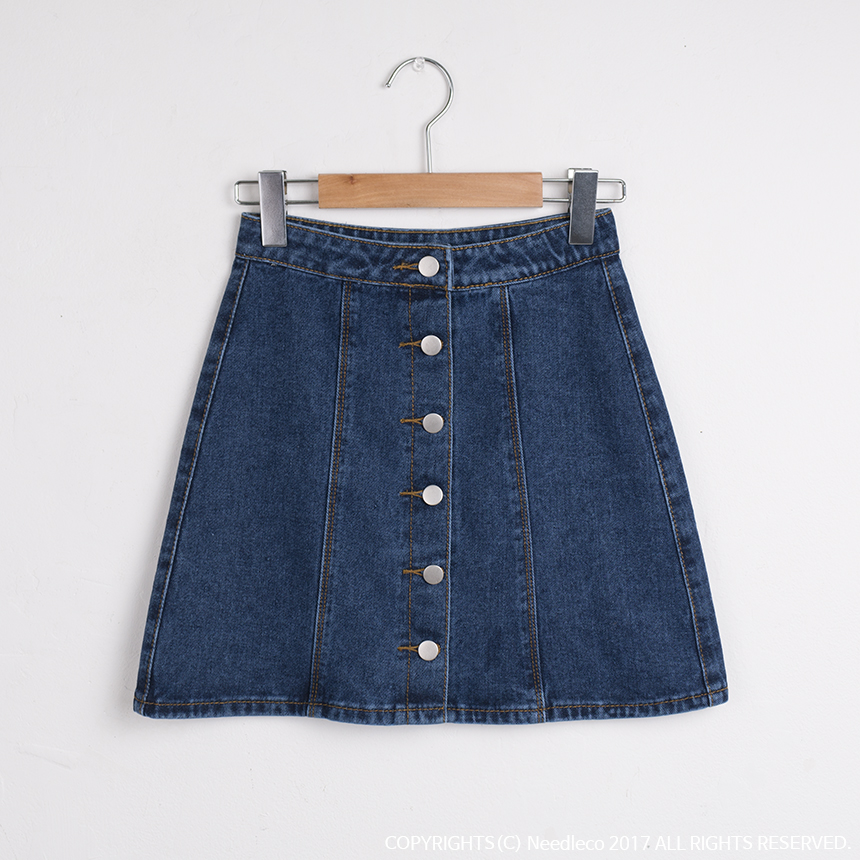 Denim Skirt Needle A line button Denim skirt Denim