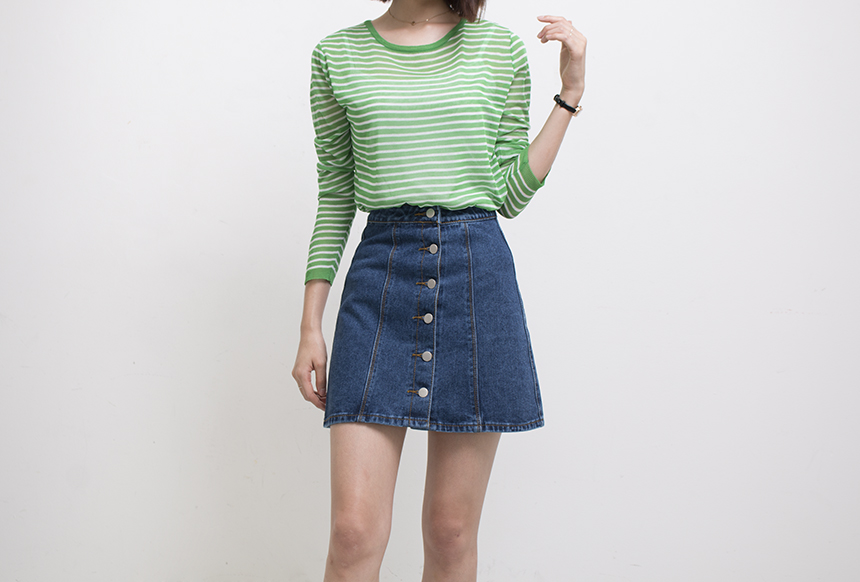 Denim Skirt Needle A line button Denim skirt Denim