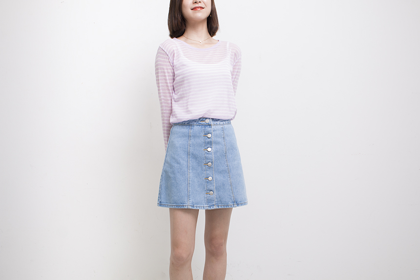 Denim Skirt Needle A line button Denim skirt Denim