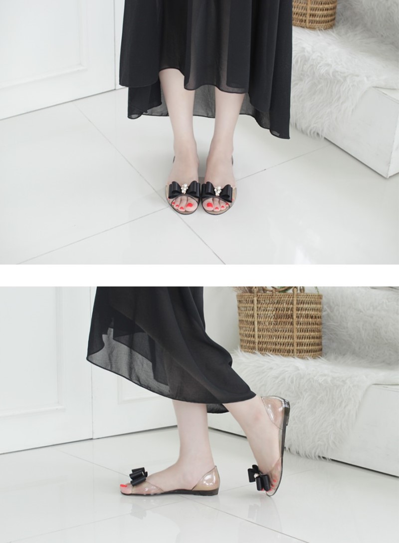 NEW WOMEN JELLY SHOES Pearl transparent jelly sand