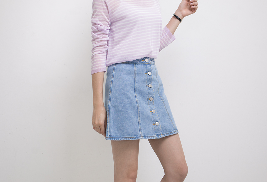 Denim Skirt Needle A line button Denim skirt Denim