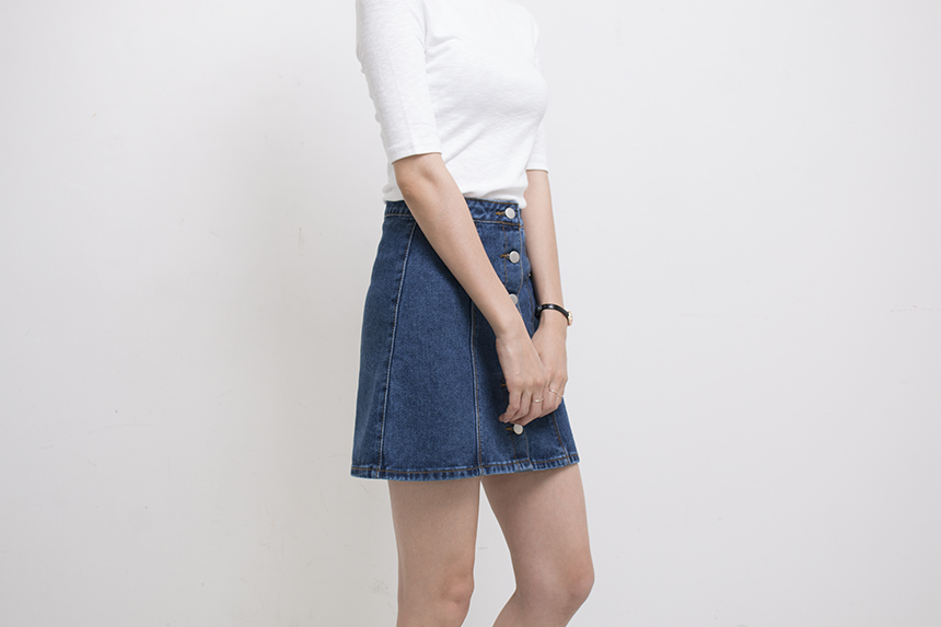 Denim Skirt Needle A line button Denim skirt Denim