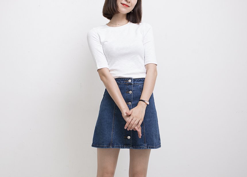 Denim Skirt Needle A line button Denim skirt Denim