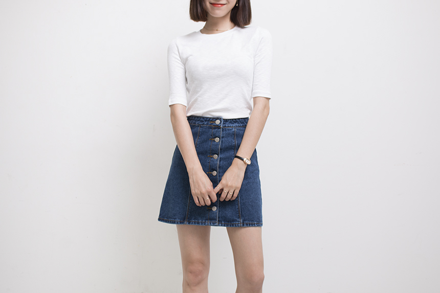 Denim Skirt Needle A line button Denim skirt Denim