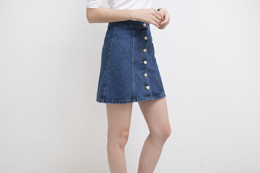 Denim Skirt Needle A line button Denim skirt Denim