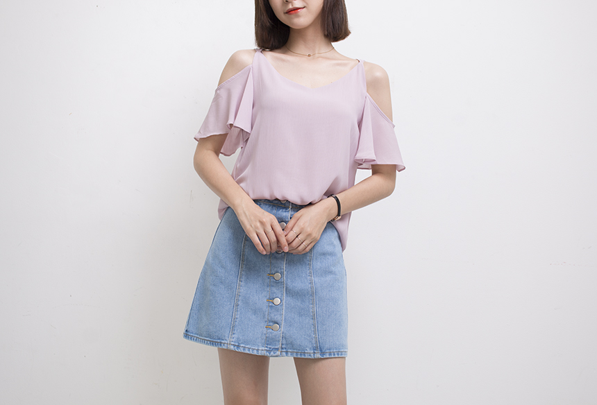 Denim Skirt Needle A line button Denim skirt Denim