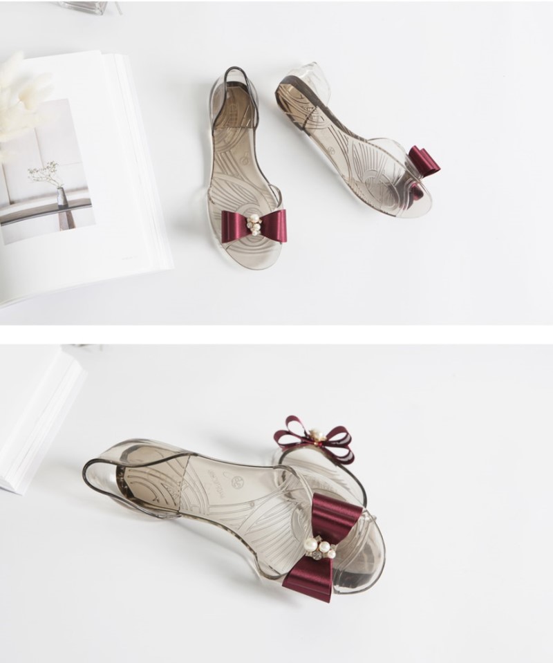NEW WOMEN JELLY SHOES Pearl transparent jelly sand