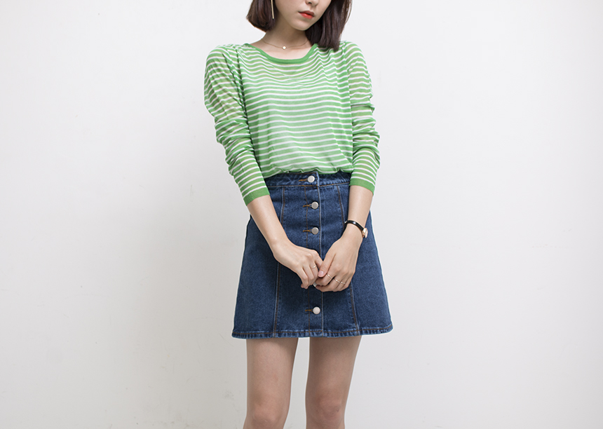 Denim Skirt Needle A line button Denim skirt Denim