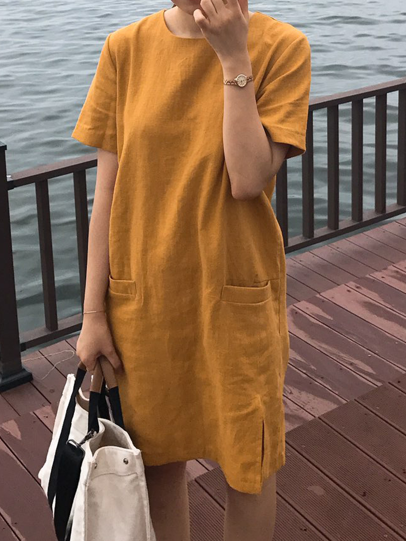 NEW FASHION LADY GIRL DRESS Haggle Linen Pocket Dr