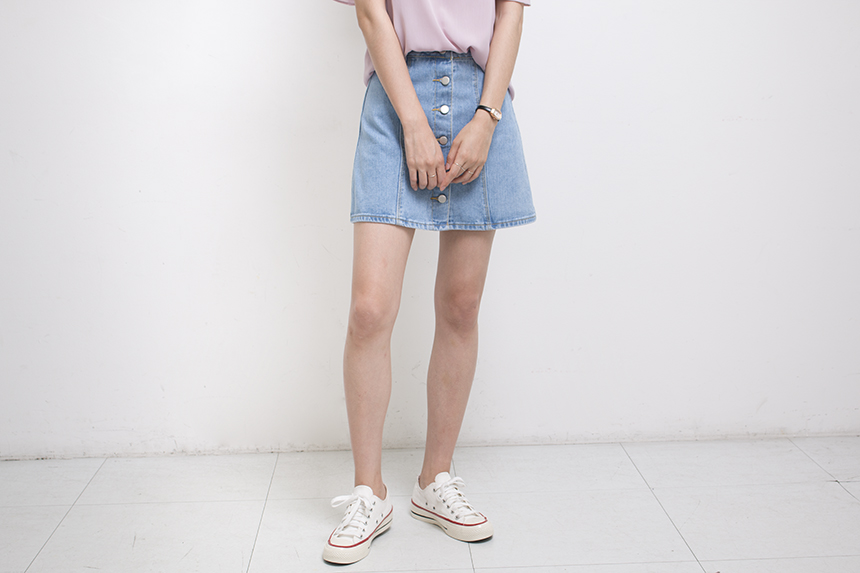 Denim Skirt Needle A line button Denim skirt Denim