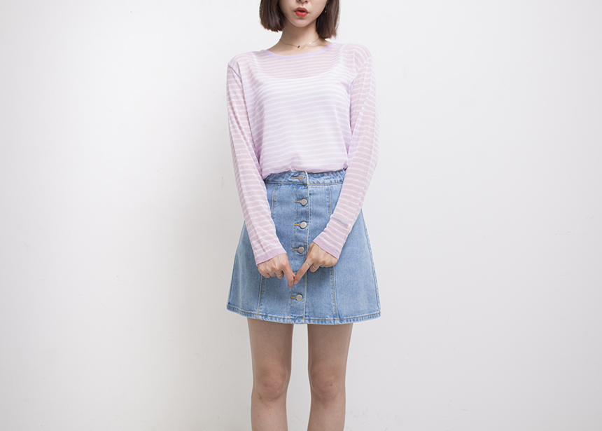 Denim Skirt Needle A line button Denim skirt Denim