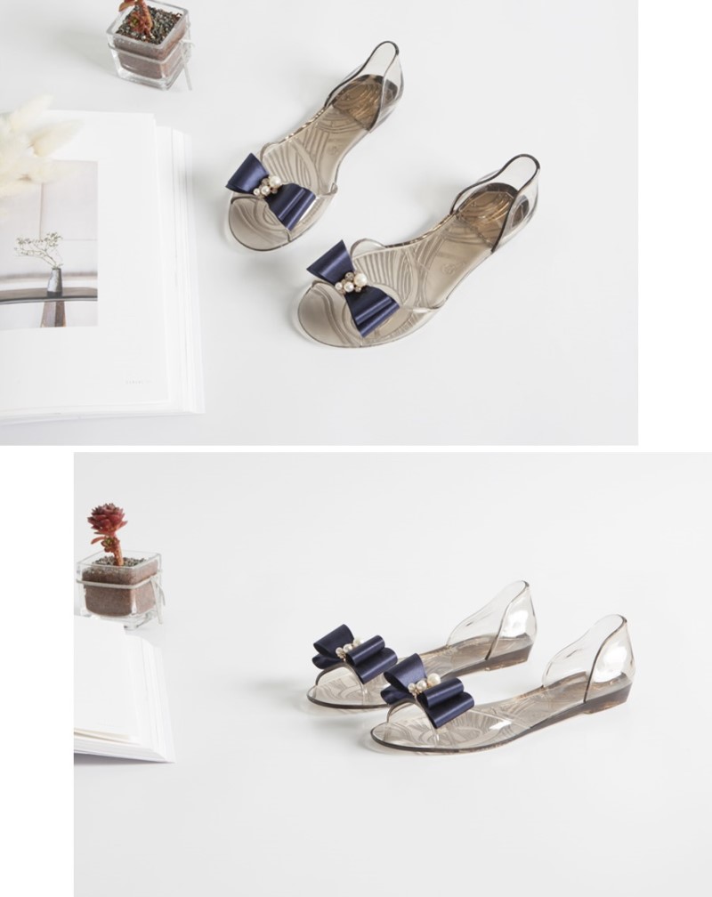 NEW WOMEN JELLY SHOES Pearl transparent jelly sand