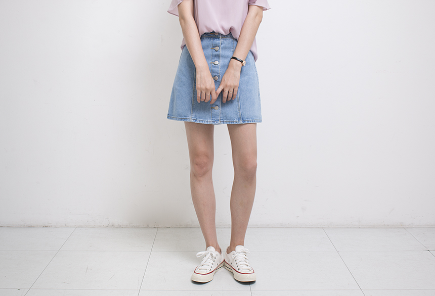 Denim Skirt Needle A line button Denim skirt Denim