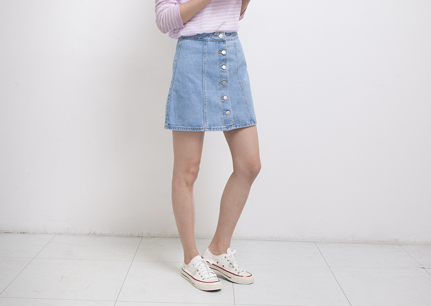 Denim Skirt Needle A line button Denim skirt Denim